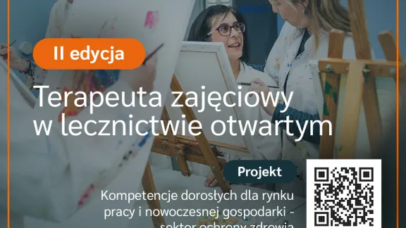 II edycja kursu terapeuta zajęciowy w lecznictwie otwartym, kod QR do strony projektu Kompetencje dorosłych dla rynku pracy i nowoczesnej gospodarki