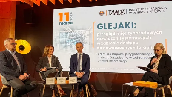 Dr Małgorzata Gałązka-Sobotka podczas konferencji dotyczącej raportu Rozwiązania systemowe w zakresie dostępu do nowoczesnych terapii w leczeniu glejaka - przegląd międzynarodowy