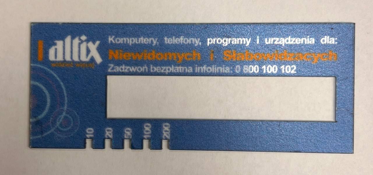 Jedna ramka do składania podpisu i rozpoznawania nominałów banknotów dla osób niewidomych i słabowidzących.