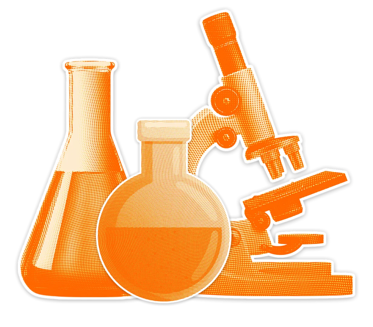 badania i nauka mikroskop oraz kolby z odczynnikami chemicznymi