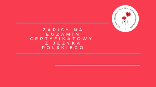logo egzaminu certyfikatowego, napis: zapisy na egzamin certyfikatowy z języka polskiego