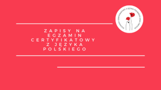 logo egzaminu certyfikatowego, napis: zapisy na egzamin certyfikatowy z języka polskiego