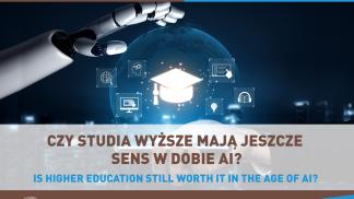 ręka robota, szklana kula na której wyświetlają się dane, w środku biret