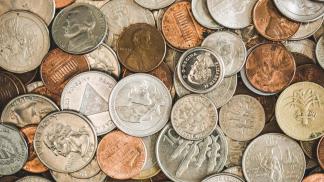 coins spread out pile