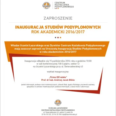 Zapraszamy na uroczystą inaugurację