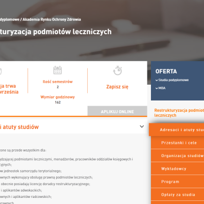 Nowy kierunek studiów: Restrukturyzacja podmiotów leczniczych