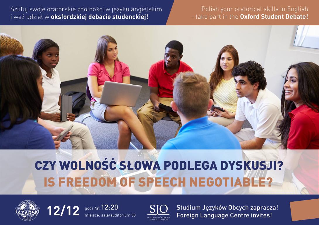 plakat debata studencka poziom Czy wolnosc slowa podlega dyskusji