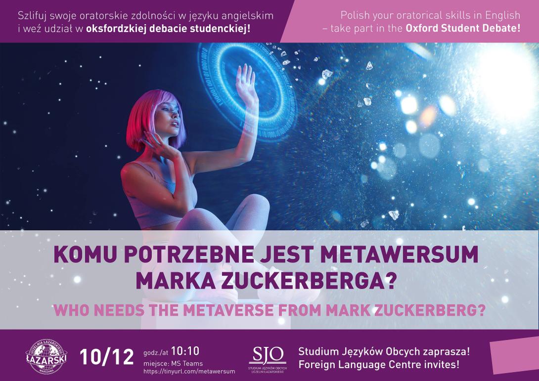 plakat debata studencka poziom Komu potrzebne jest metawersum
